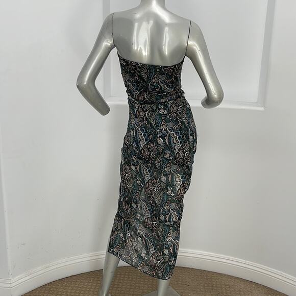 Veronica Beard Peyton Strapless Ruched Midi Dress Size 0 Paisley Print Cocktail - Picture 15 of 16